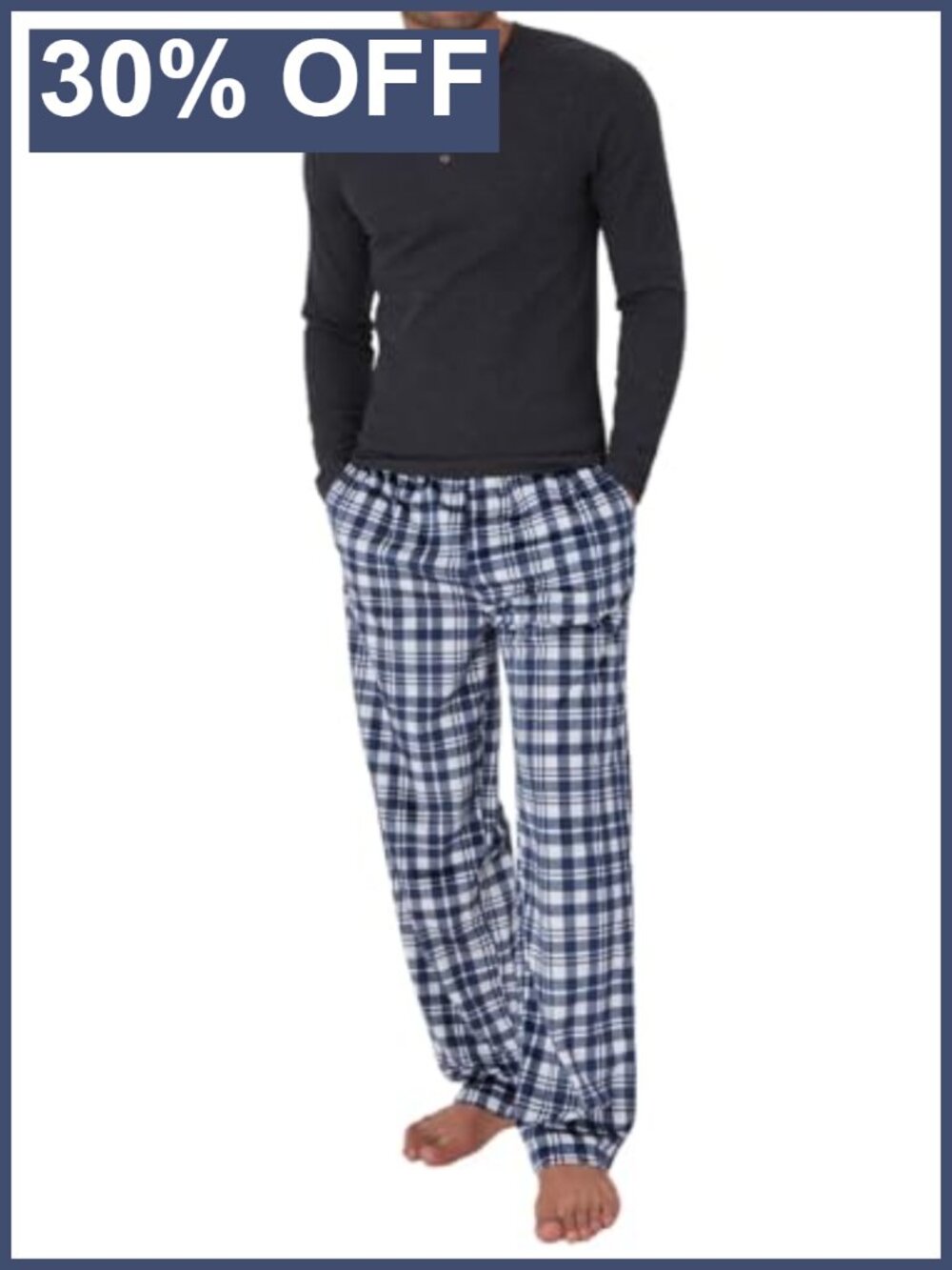 Men's Plaid Pajama Set Henley Long Sleeve Shirt & Pants Polyester Blend